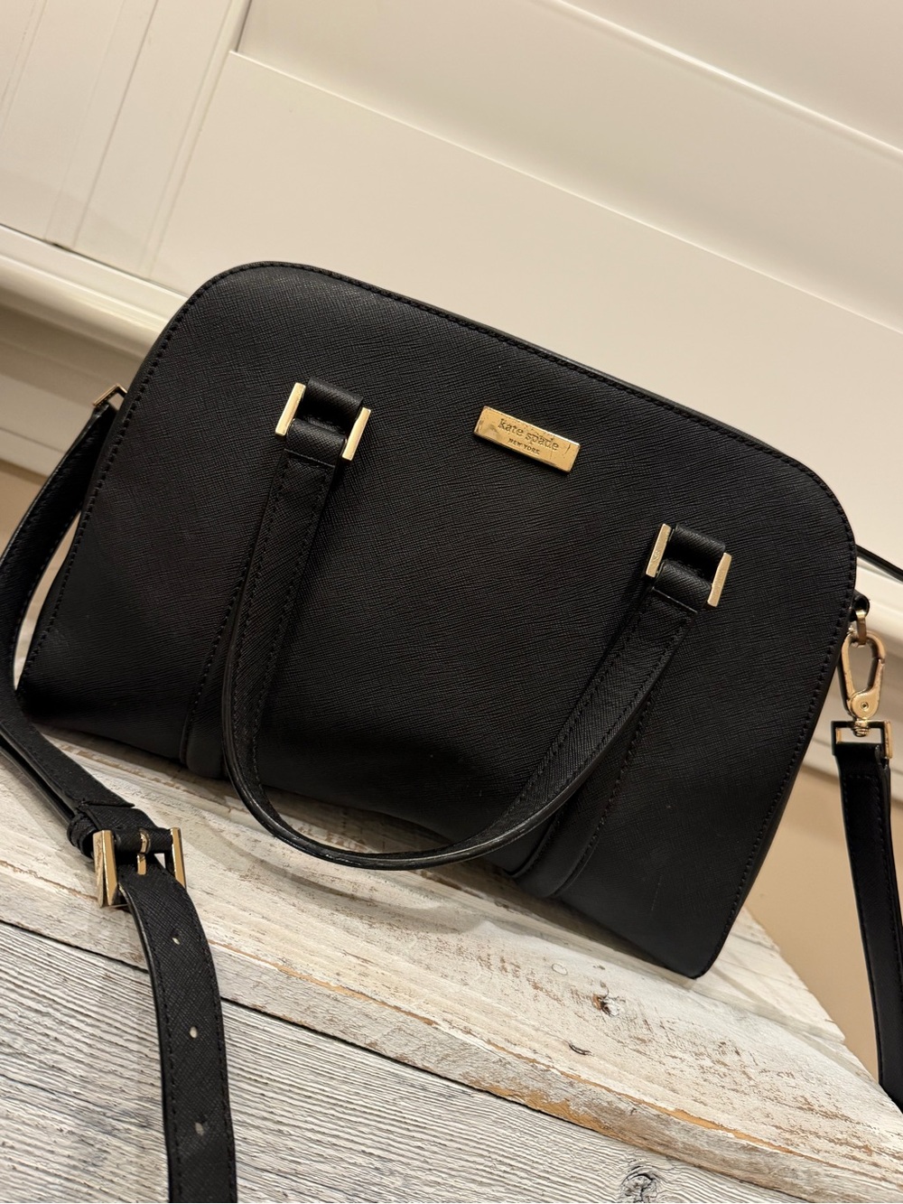 kate spade Black Saffiano Satchel with Gold Hardware